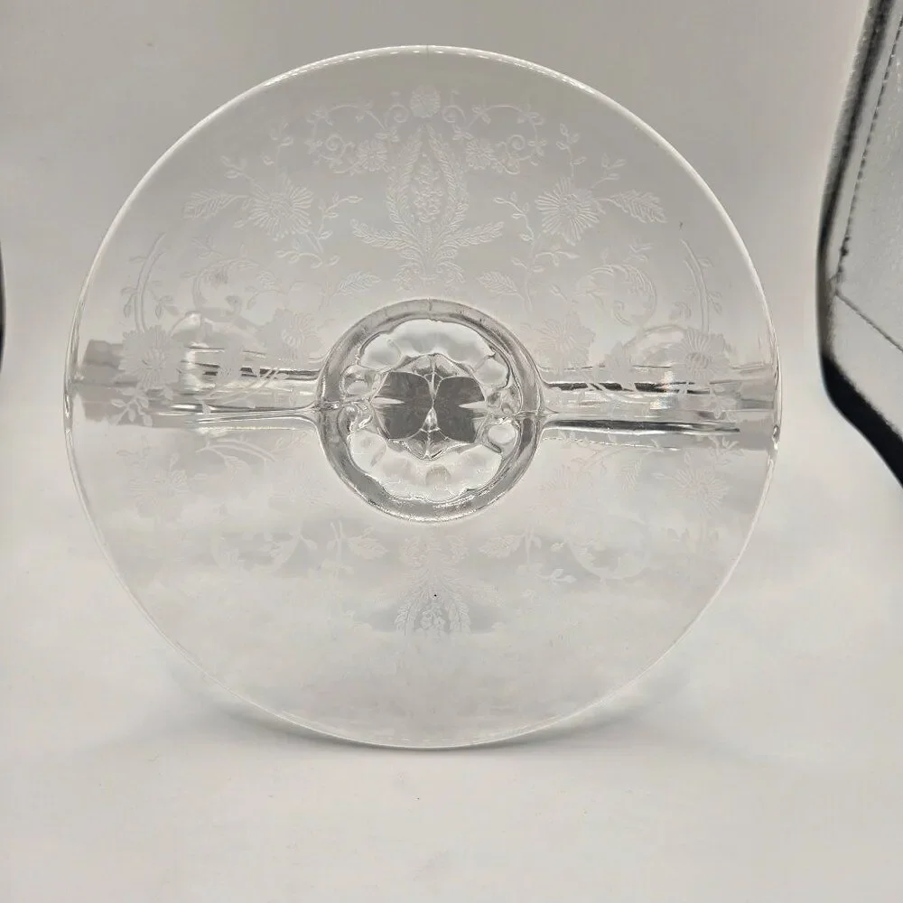Vintage Clear Etched Glass Dual Candle Holder Floral Design